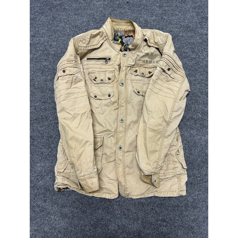 Armani Jeans Jacket Mens Size M Tan Cotton Safari Print Lining Military Field